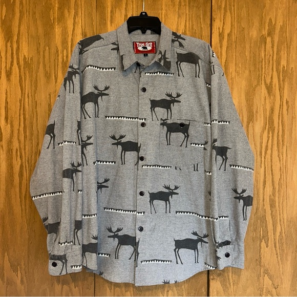 True Grit Gray Casual Button Down Shirt with Animal Print - Picture 2 of 6